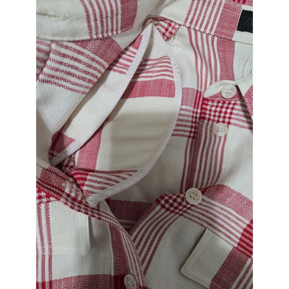 Zara ZW Collection Checked Button Up Shirt Shoulder Pads Red Sz S NWT - Picture 8 of 14